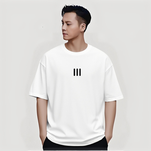 香港潮牌陈伟霆短袖 男宽松简约重磅260克纯棉ins复古日系圆领t恤