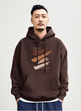 美式潮牌余文乐连帽套头卫衣男士秋冬季加绒纯棉重磅大码宽松外套