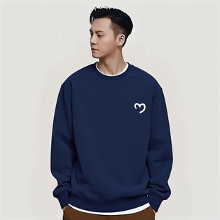 香港男秋冬新款 简约加绒上衣 卫衣潮牌陈伟霆爱心纯棉酒红色情侣装