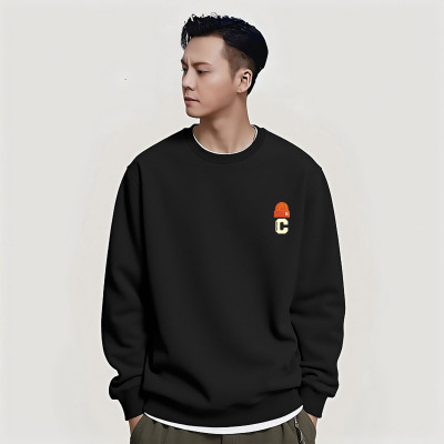 香港潮牌简约秋冬新款加绒外套日系黑色宽松大码男女运动圆领卫衣