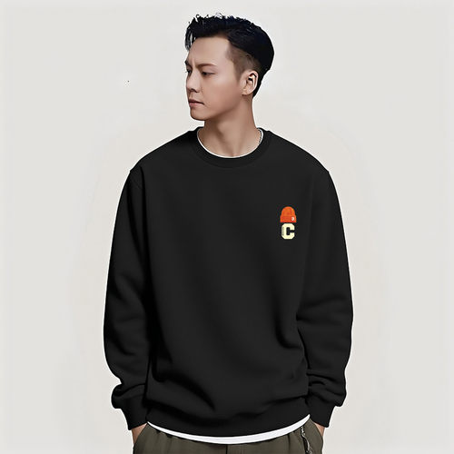 香港潮牌简约秋冬新款加绒外套日系黑色宽松大码男女运动圆领卫衣