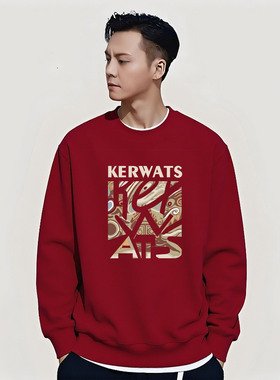 香港潮牌酒红色卫衣余文乐秋冬款美式重磅圆领套头复古宽松外套男