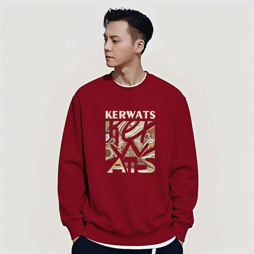 香港潮牌酒红色卫衣余文乐秋冬款美式重磅圆领套头复古宽松外套男