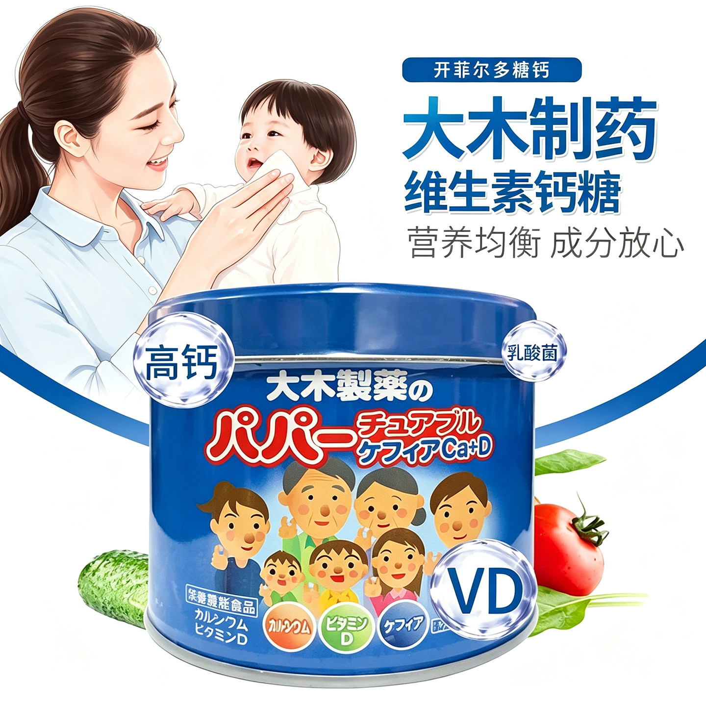 日本大木维生素D乳酸菌钙咀嚼片