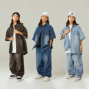 儿童爵士街舞演出服牛仔套装 美式 嘻哈hiphop爵士舞蹈酷帅潮服夏季