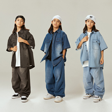 儿童爵士街舞演出服牛仔套装美式嘻哈hiphop爵士舞蹈酷帅潮服夏季