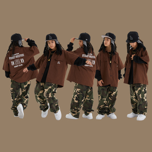 街舞儿童演出服套装 嘻哈hiphop炸街迷彩儿童爵士潮服酷帅男童夏