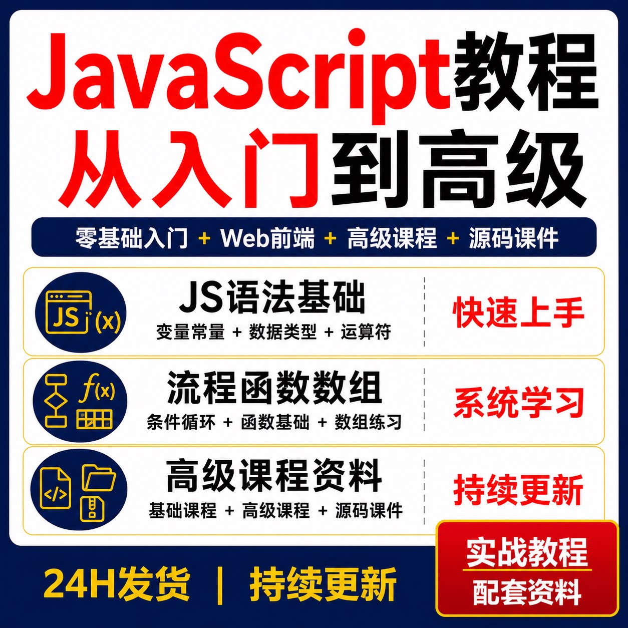 JavaScript从入门到高级教程Web前端JS语法函数数组源码课件实战