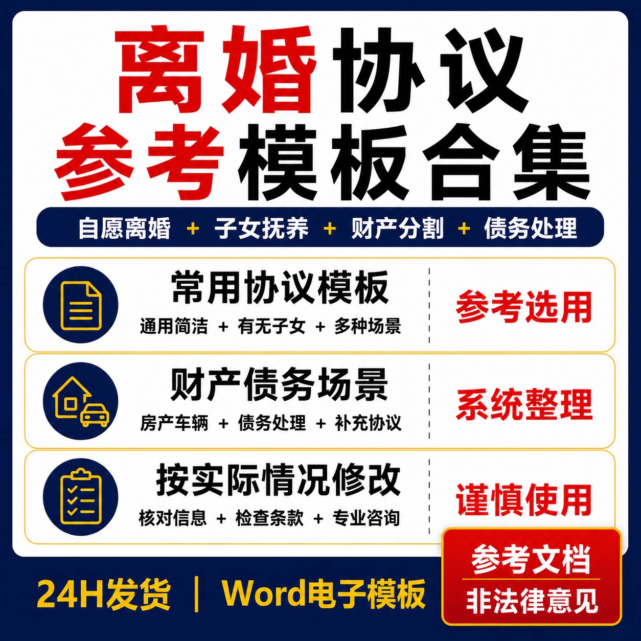 离婚协议Word可编辑模板合集子女抚养财产分割债务处理参考文档
