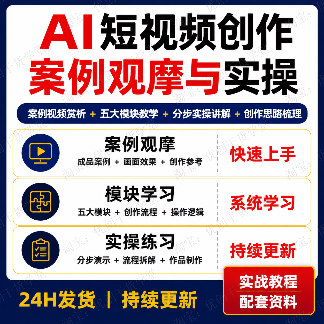 AI短视频创作实战课程案例观摩分步实操五大模块学习资料