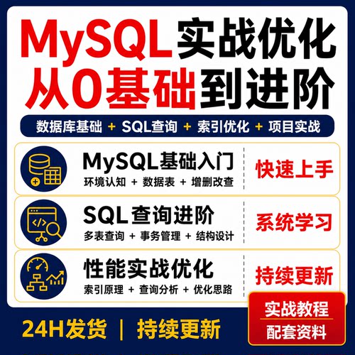MySQL从0基础到进阶实战优化教程SQL查询索引事务数据库项目课程