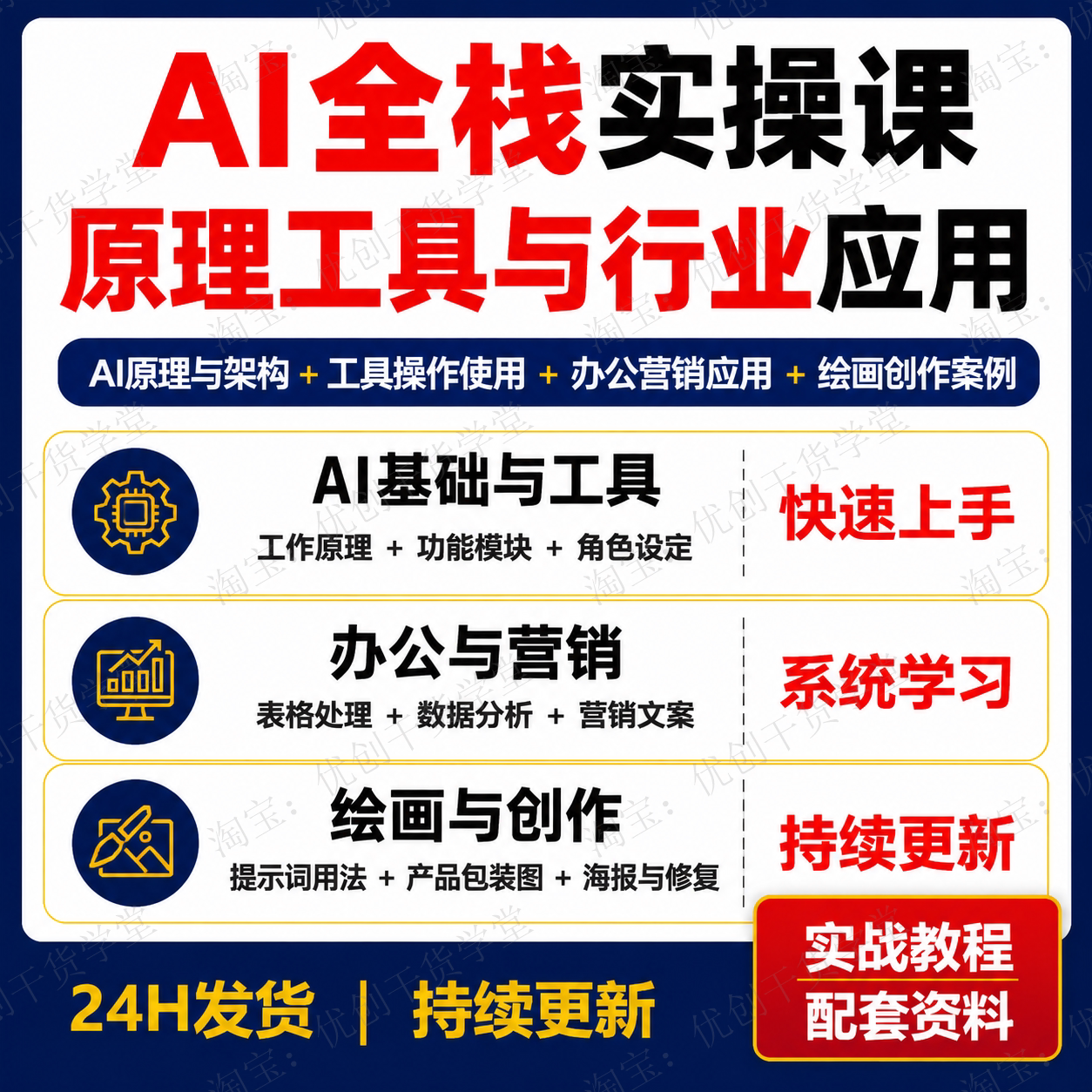 人工智能全栈实操课AI原理工具办公营销绘画创作系统学习教程