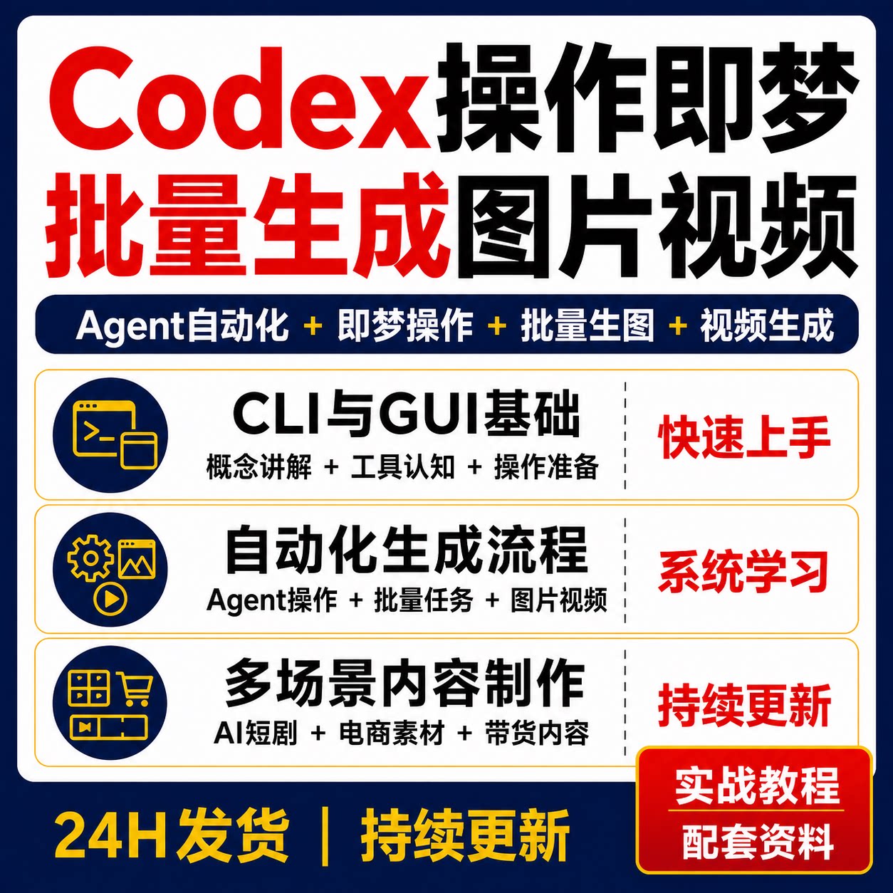 Codex即梦批量生成图片视频Agent工作流CLI教程AI短剧电商素材