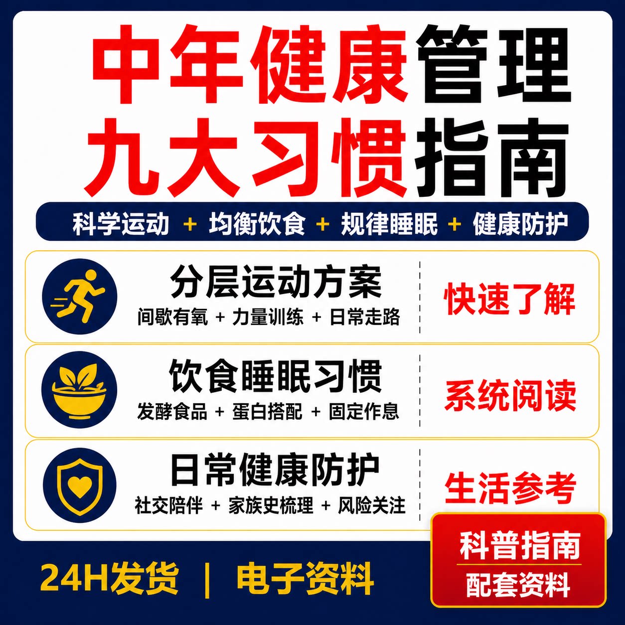 40至60岁中年健康管理九大习惯运动饮食睡眠防护生活科普指南PDF