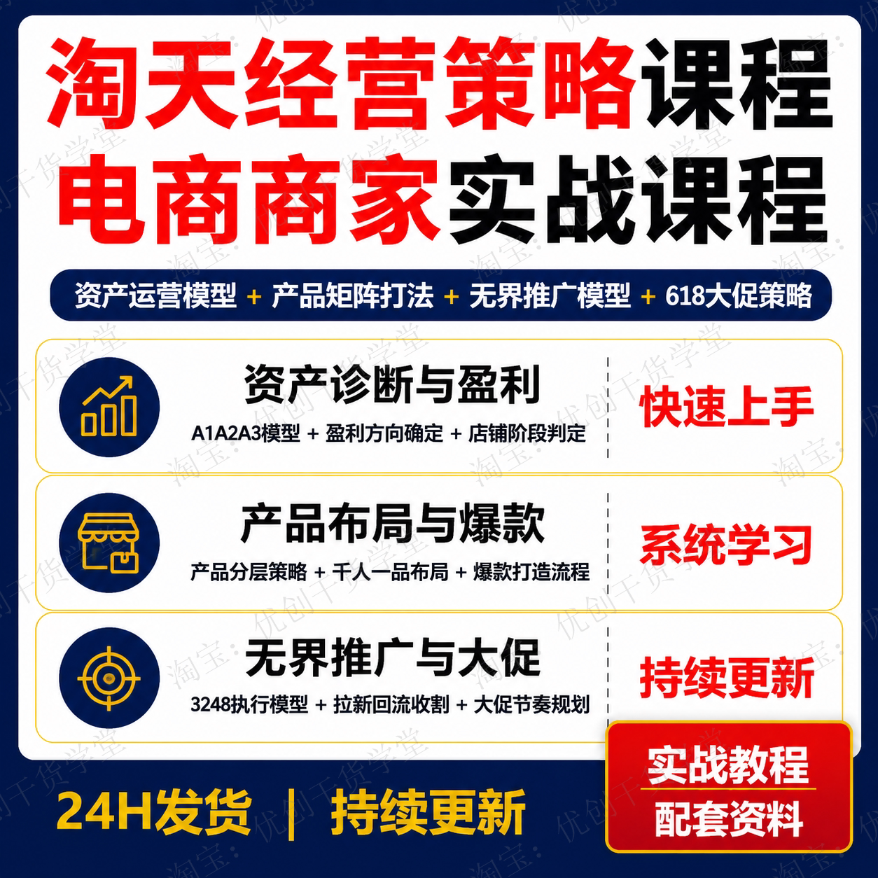 淘宝天猫经营策略课程店铺资产运营爆款打造无界推广618大促