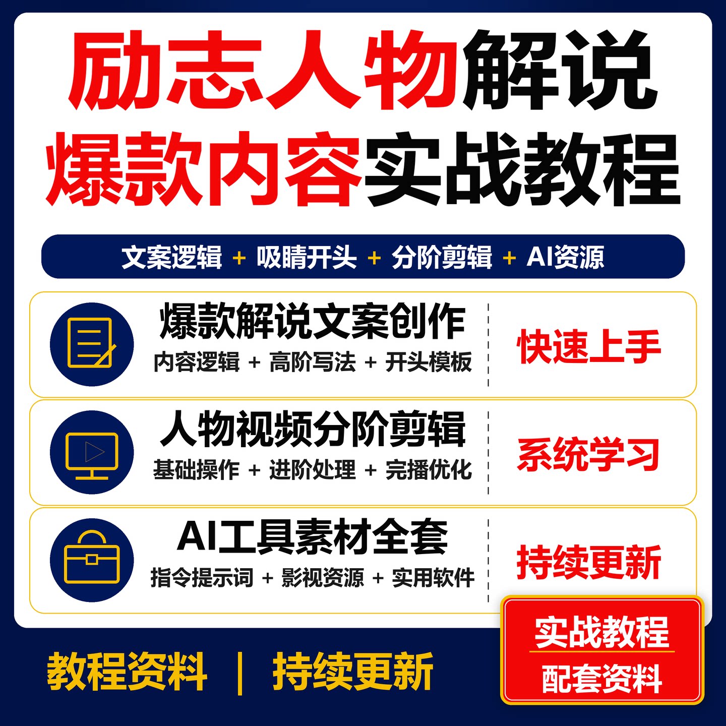 励志人物解说爆款内容实战教程 文案开头剪辑教学AI工具影视