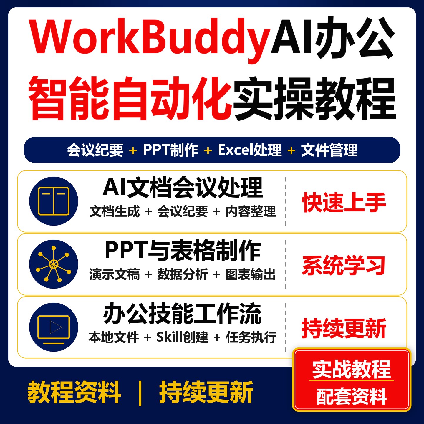 WorkBuddy AI办公实操教程 会议纪要PPT Excel文档自动化课程资料