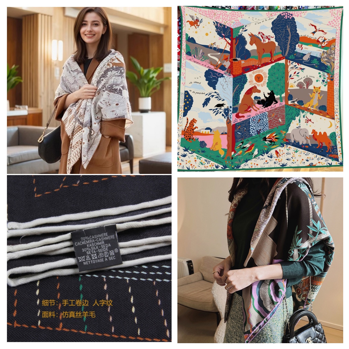 130cm新款动物乐园冬季百搭仿丝毛女户外披肩保暖围巾领巾大方巾