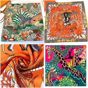 大方巾抹胸丝巾90x90cm披肩高级感橘色轻奢搭配西装领巾围巾头巾