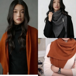 纯色大三角巾纯羊毛100%wool高品质秋冬围巾南瓜橘披肩女外搭护颈