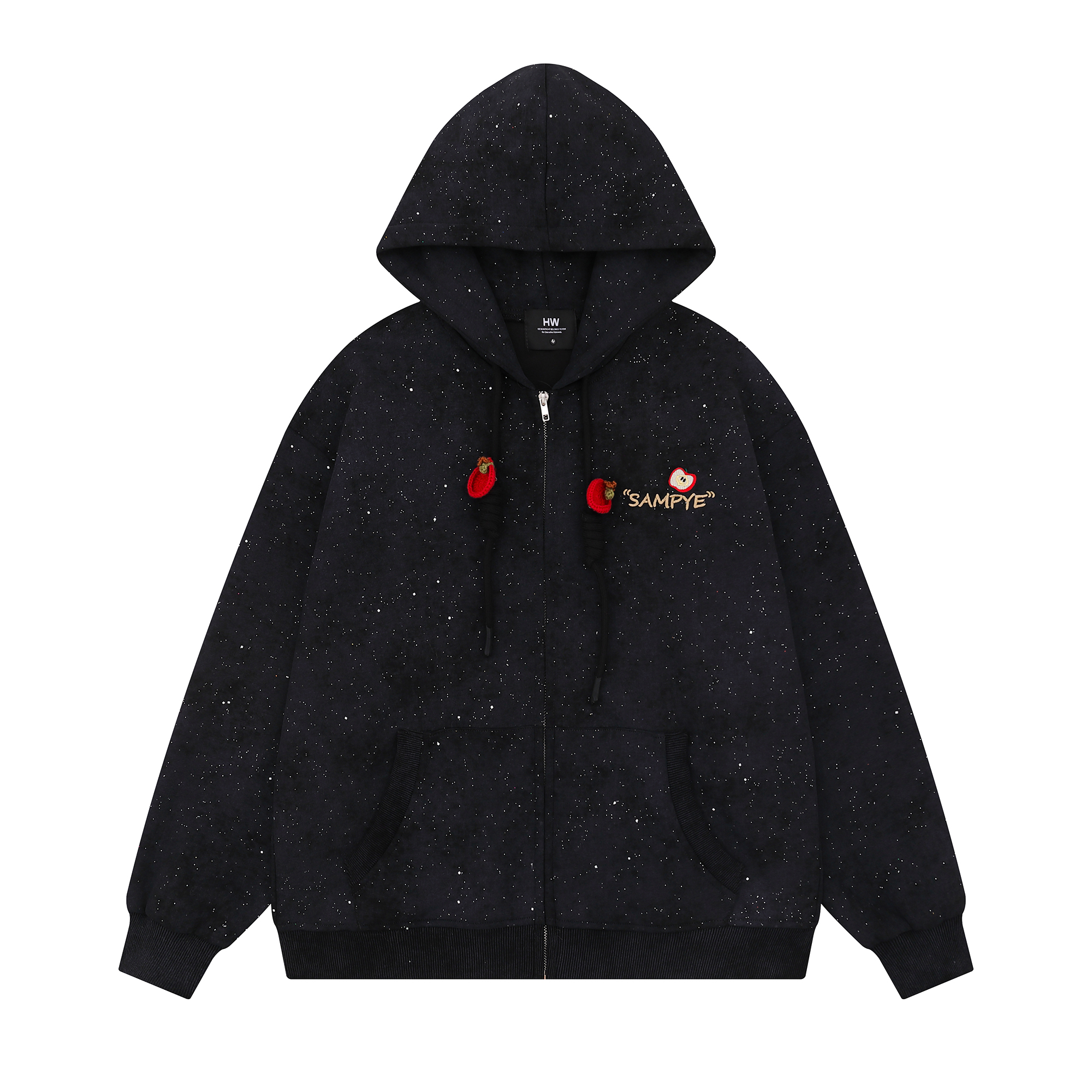 thumbnail for AONW Fall/Winter New Apple Embroidered Hooded Sweatshirt Women's Loose Design Sequin Fleece Cardigan Jacket