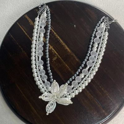 奢华气质串珠花朵珍珠多层叠戴项链甜美森系田园风少女锁骨链配饰