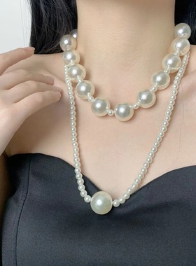 时尚名媛气质大小珍珠多层叠戴项链法式轻奢高级优雅淑女锁骨链女