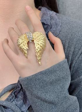 夸张精致ins风镶钻翅膀胸针戒指时尚高级感个性独特别致饰品新款