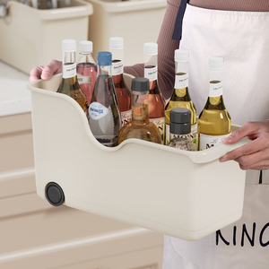 厨房日式橱柜厨具锅具收纳筐带滑轮下水槽斜口收纳盒杂物储物盒子