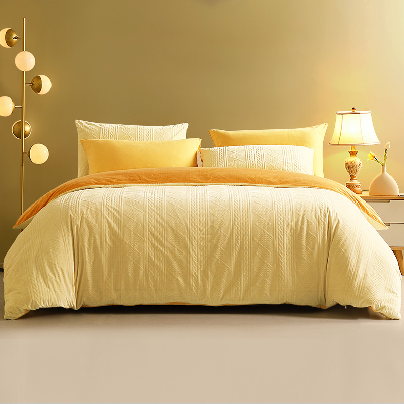 富安娜家纺官方品牌店正品水晶绒四件套法兰绒被套床笠保暖舒适