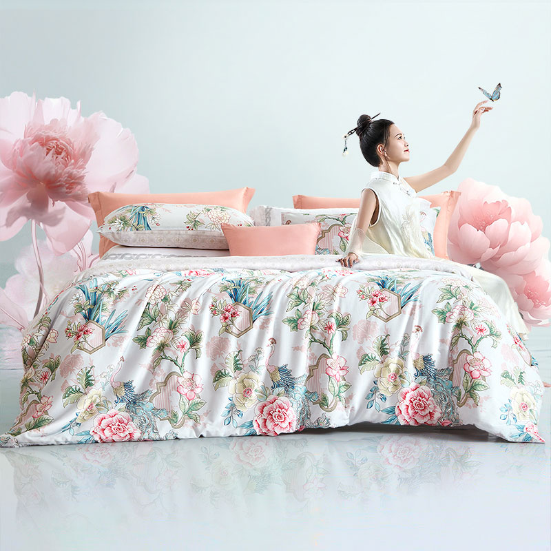 富安娜家纺官方品牌店正品舒适绒四件套纯棉全棉100活性印染国风