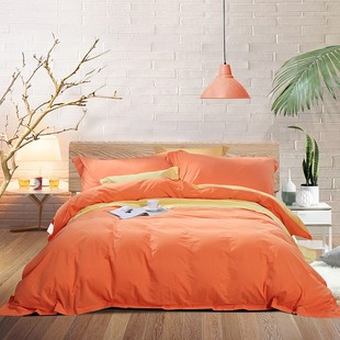 富安娜家纺水洗棉全棉四件套简约风纯色床单被套双人加大纯棉床品