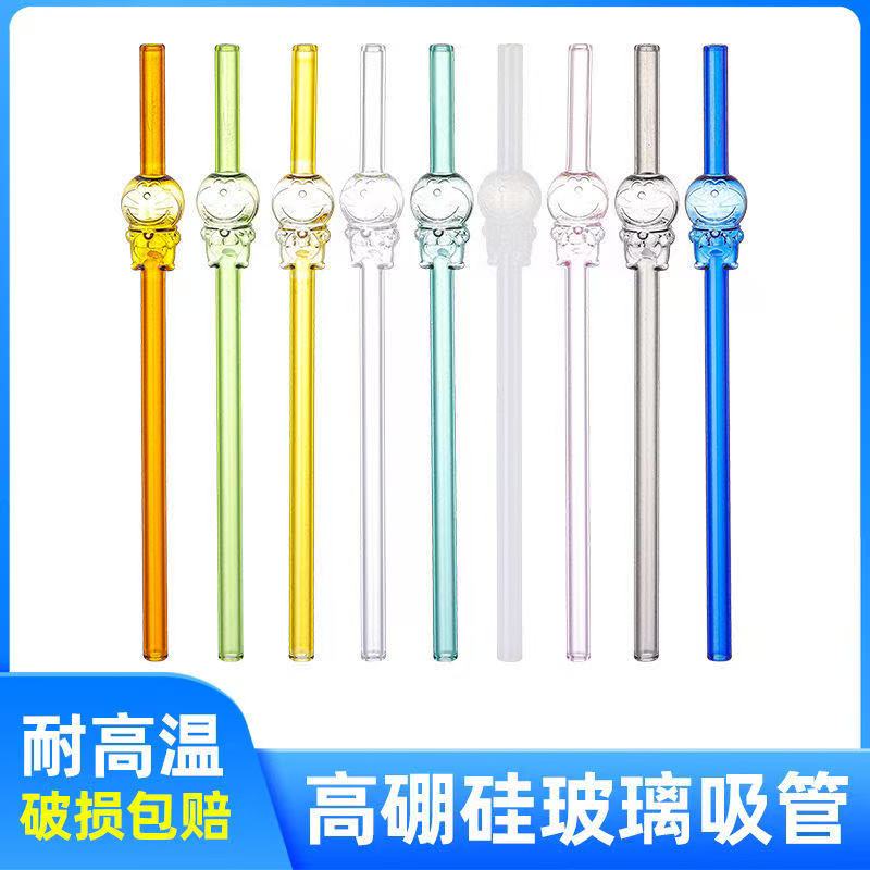 耐高温玻璃吸管卡通造型搅拌棒彩色透明高硼硅叮当猫吸管咖啡奶茶