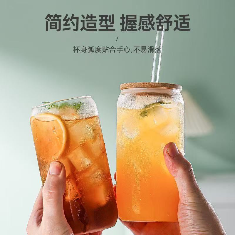 定制高硼硅玻璃可乐杯带盖吸管杯冷饮杯果汁杯牛奶杯大容量饮品杯图片