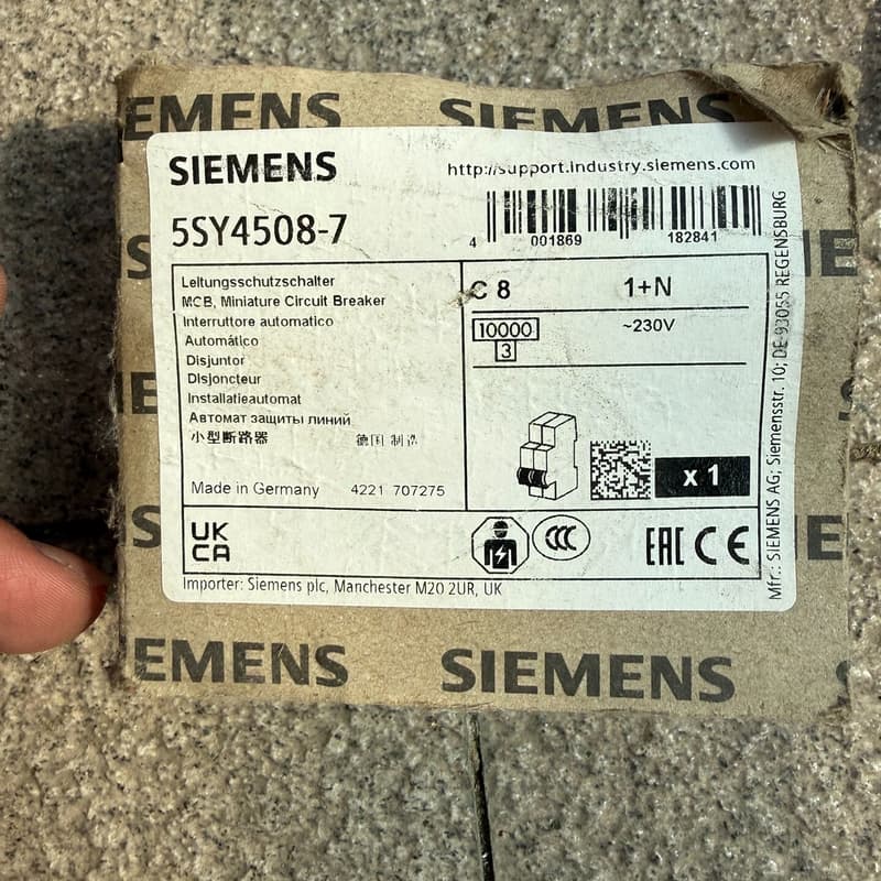 全新正品西门子MCB小断路器,型号5SY4508-7,C8A--议价商品