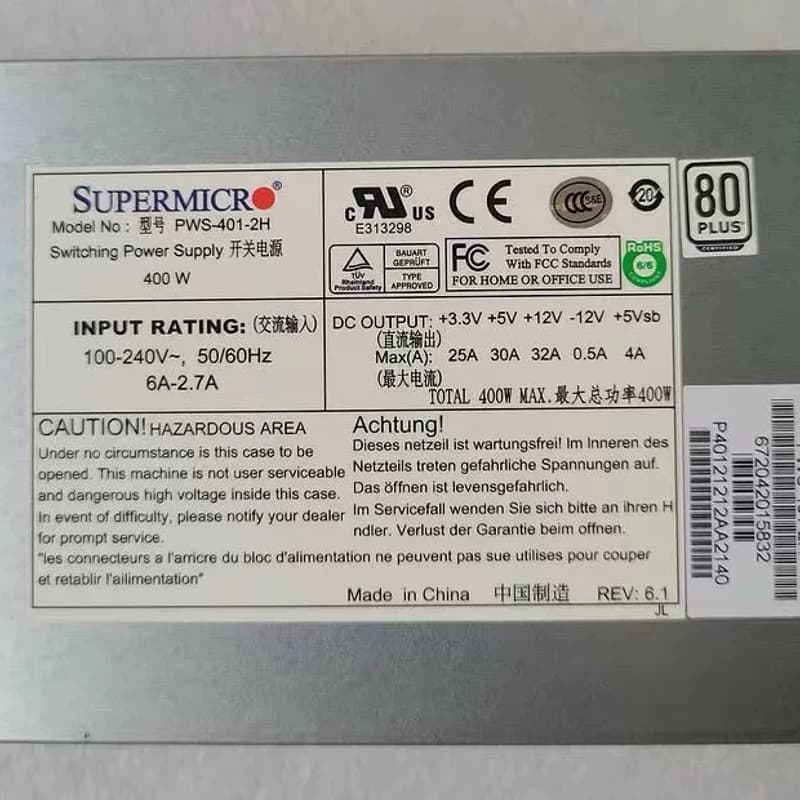 原装 超微PWS-401-2H 2U服务器电源 400W 设--议价商品