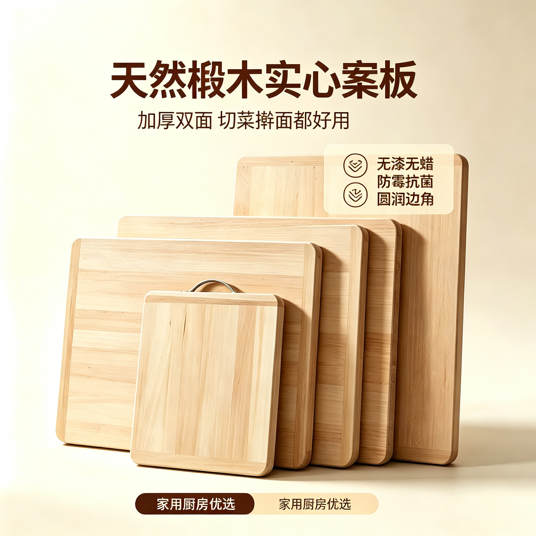 椴木实心无漆无蜡双面砧板