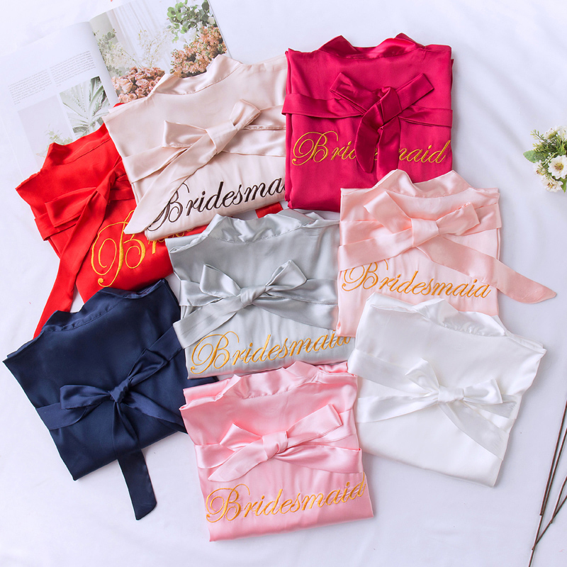 睡袍女春秋夏季冰丝绸结婚睡衣新娘晨袍大红色化妆伴娘浴袍家居服