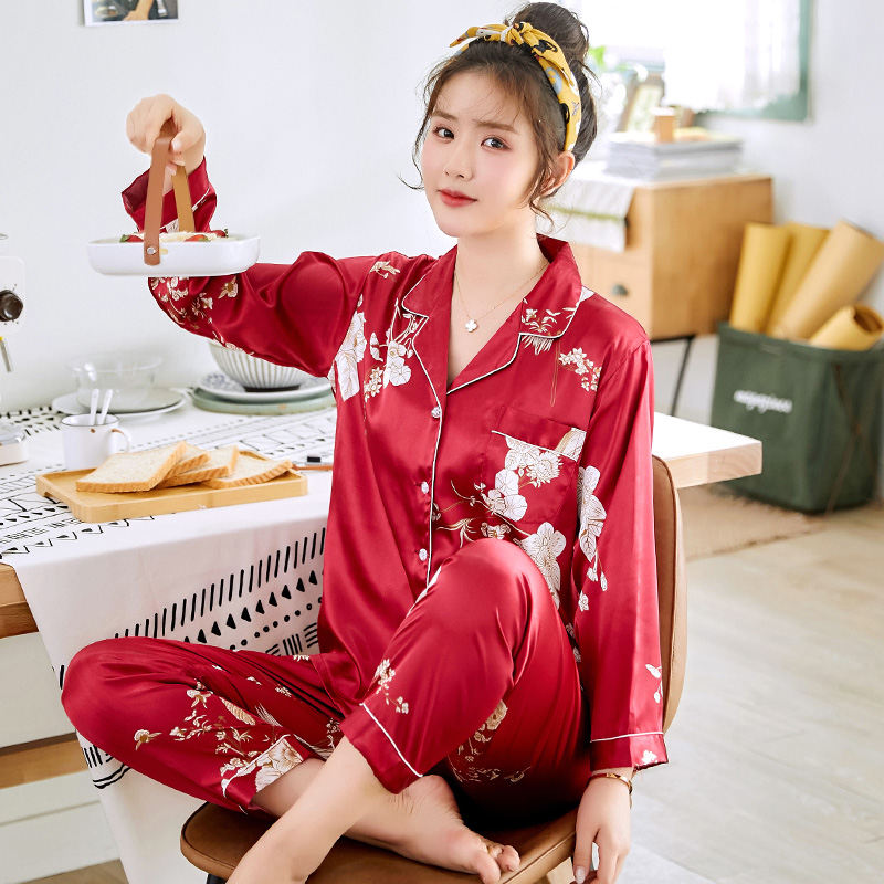 女士款冰丝质韩版红色鼠年家居服