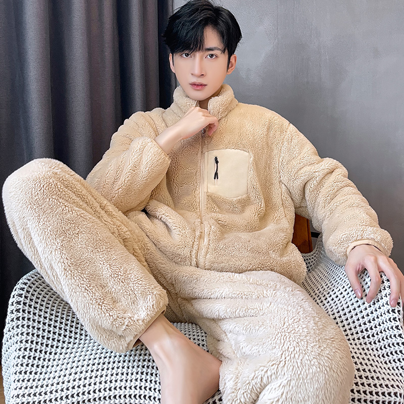 冬季加厚款法兰绒男款家居服睡衣