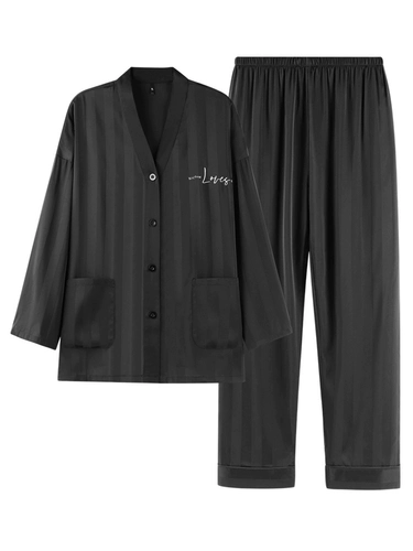 乐姿梦 Мужская осенняя пижама, шелковый лонгслив, комплект, домашняя одежда, 2025 года, премиум класс