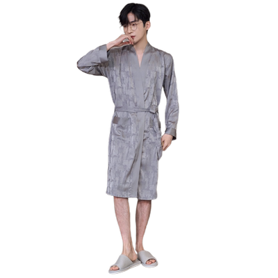 乐姿梦冰丝绸男士睡袍家居服