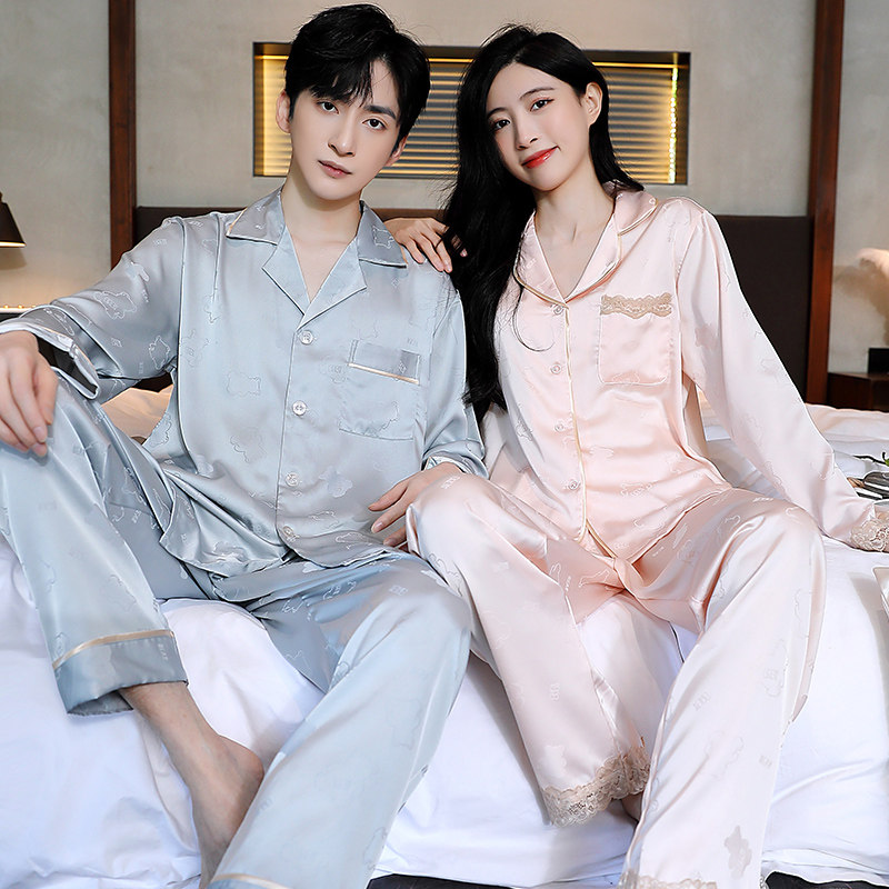 情侣睡衣春秋款丝绸长袖2025新款冰丝家居服高级感可爱男女士套装