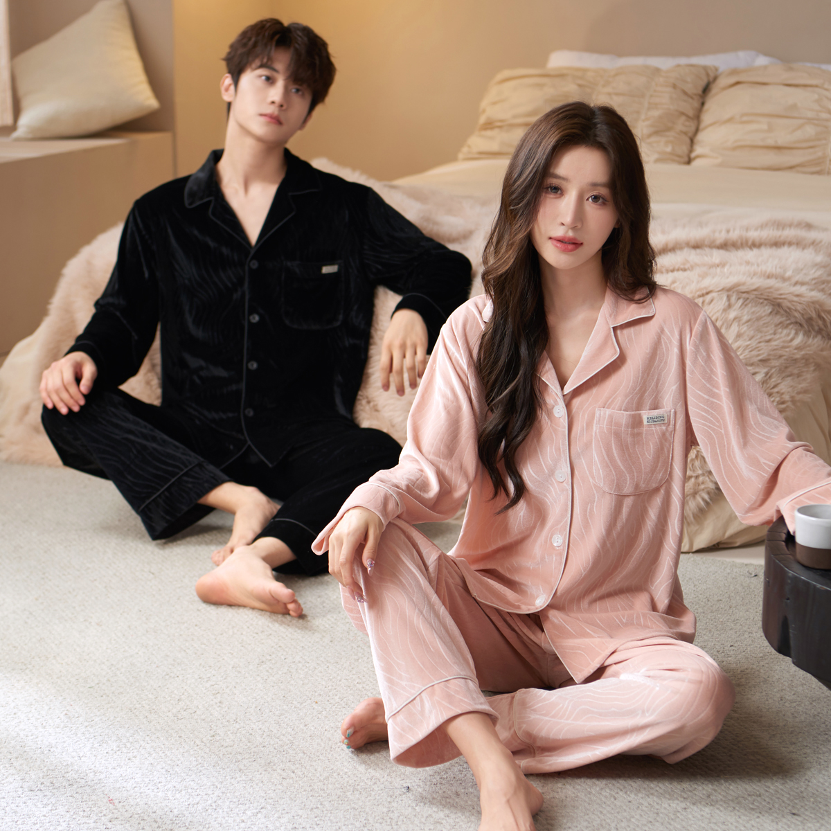 乐姿梦睡衣情侣男士秋冬款金丝绒春季加绒轻奢家甜蜜居服少女套装