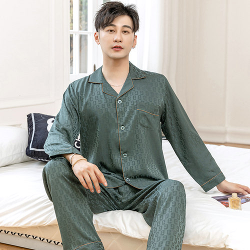 新款高级感男士冰丝绸睡衣套装