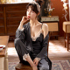 三件套装 睡衣女春秋季 长袖 洋气2026年薄款 带胸垫 冰丝性感网红爆款