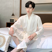 春秋款 凉感仿真丝家居服男大码 薄款 睡衣夏季 浴袍 冰丝长袖 睡袍男士