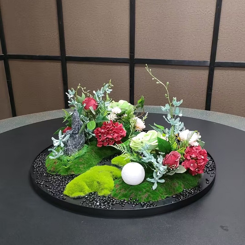 酒店餐桌中间装饰品摆台电动转盘圆形插花摆花饭店餐厅盆景沙盘