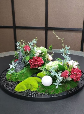 酒店餐桌中间装饰品摆台电动转盘圆形插花摆花饭店餐厅盆景沙盘