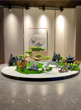 餐桌中间摆花桌摆电动转盘花摆花装饰品高端饭店餐厅微缩景观摆台